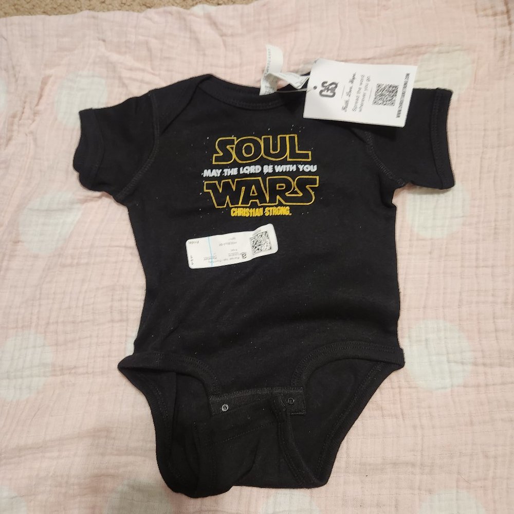 🌟$1 Bundled / Baby Bodysuit - 'Soul Wars: May the Lord Be With You' - Size 6M -